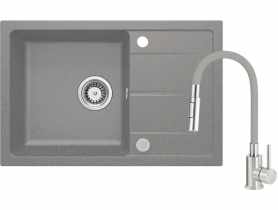 Zestaw zlew granitowy ZRD S113 SZARY, bateria gięta S740 DEANTE