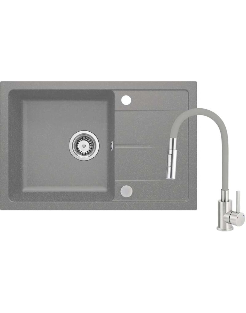 Zdjęcie: Zestaw zlew granitowy ZRD S113 SZARY, bateria gięta S740 DEANTE