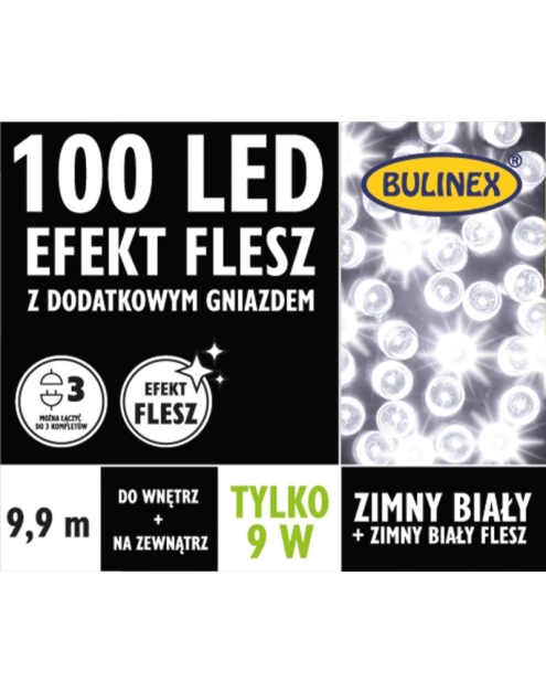 Zdjęcie: Lampki choinkowe LED 100 L Flesz zimny biały 9,9 m BULINEX