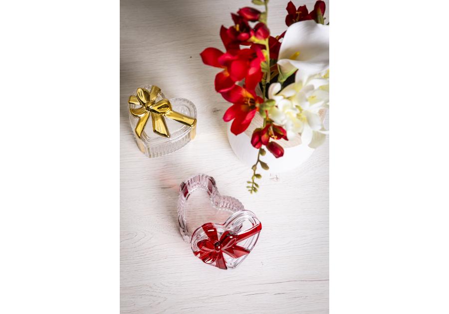 Zdjęcie: Puzderko szklane serce ze złotą kokardą 9x12 cm Altom Design