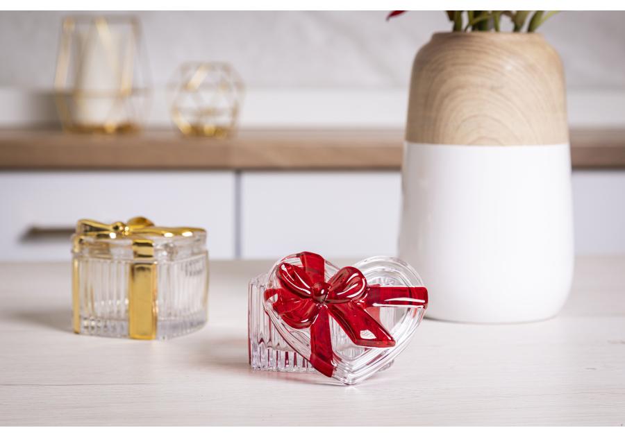 Zdjęcie: Puzderko szklane serce ze złotą kokardą 9x12 cm Altom Design