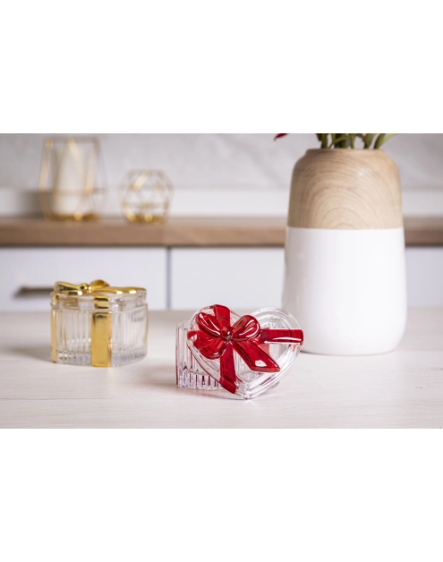 Zdjęcie: Puzderko szklane serce ze złotą kokardą 9x12 cm Altom Design