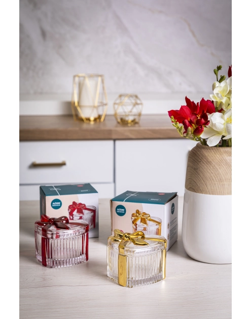 Zdjęcie: Puzderko szklane serce ze złotą kokardą 9x12 cm Altom Design