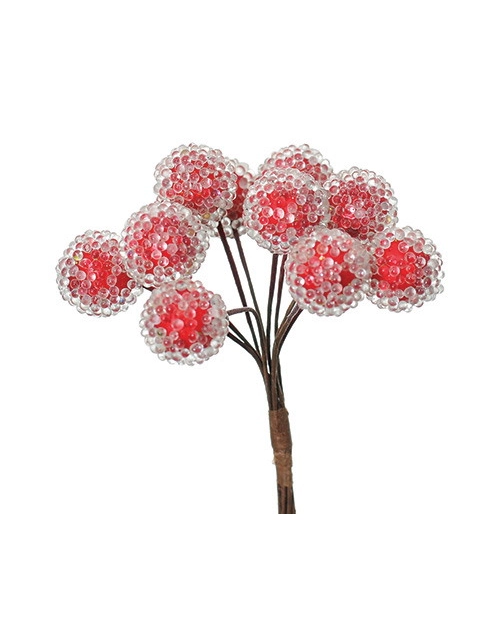 Zdjęcie: Gałązka dekoracyjna jarzębina oszroniona na piku 10cm czerwony JUMI