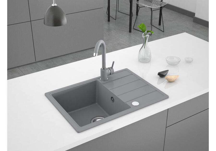 Zdjęcie: Zlewozmywak granitowy Metro 1-komorowy szary, z krótkim ociekaczem, 62x44x19,5 cm MILÓ
