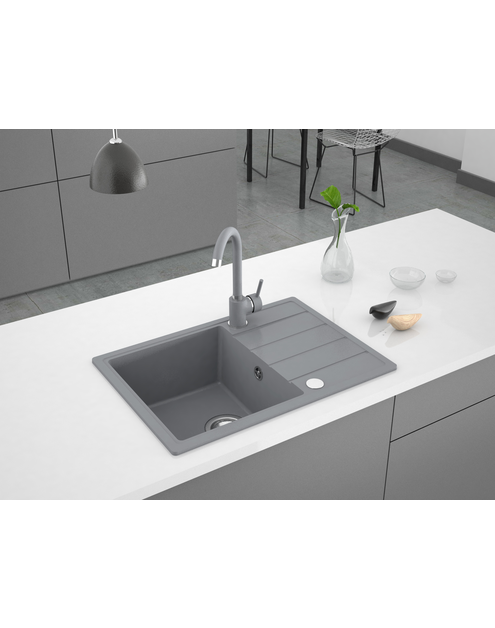 Zdjęcie: Zlewozmywak granitowy Metro 1-komorowy szary, z krótkim ociekaczem, 62x44x19,5 cm MILÓ
