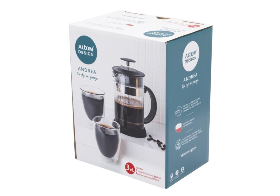 Zdjęcie: Zestaw Andrea zaparzacz 800 ml + 2 szklanki termiczne 300 ml ALTOM DESIGN