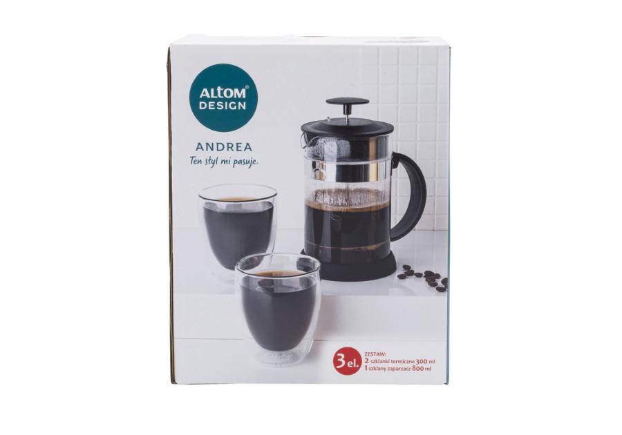 Zdjęcie: Zestaw Andrea zaparzacz 800 ml + 2 szklanki termiczne 300 ml ALTOM DESIGN