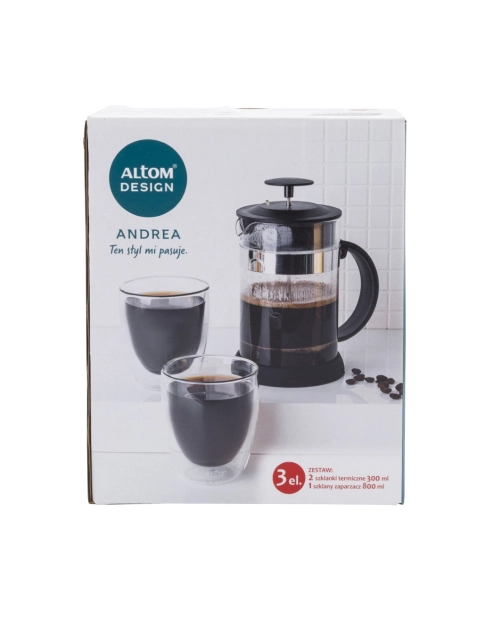 Zdjęcie: Zestaw Andrea zaparzacz 800 ml + 2 szklanki termiczne 300 ml ALTOM DESIGN