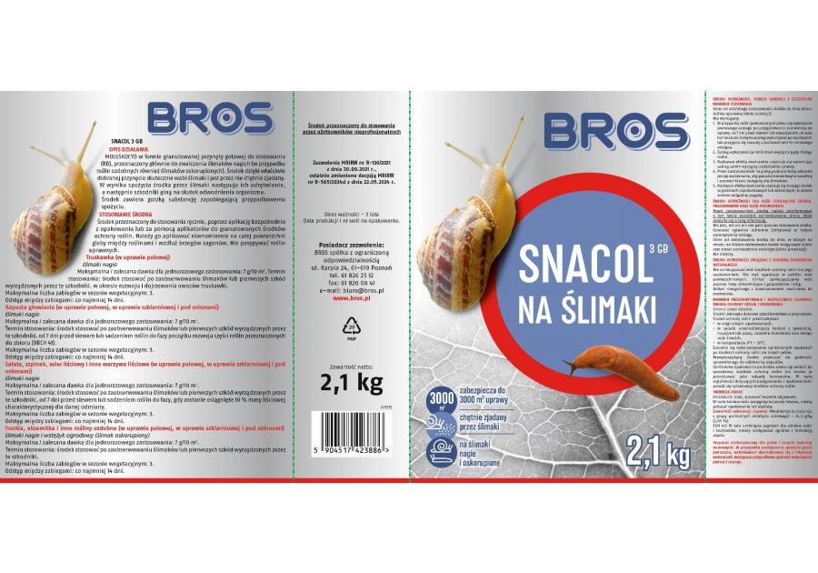 Zdjęcie: Preparat na ślimaki Snacol 3GB - 2,1 kg BROS