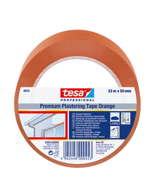 Zdjęcie: Taśma tynkarska Professional Premium do delikatnych powierzchni, 33 m-50 mm, pomarańczowa TESA