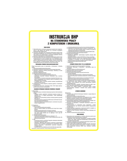 Zdjęcie: Oznaczenie "Instrukcja postępowania na stanowisku pracy z komputerem i drukarką" 24,5x35 cm METRO