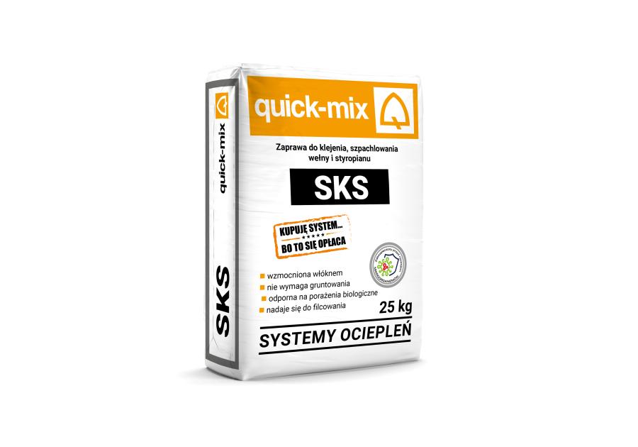 Zdjęcie: Zaprawa do klejenia, szpachlowania wełny i styropianu SKS szara 25 kg QUICK-MIX