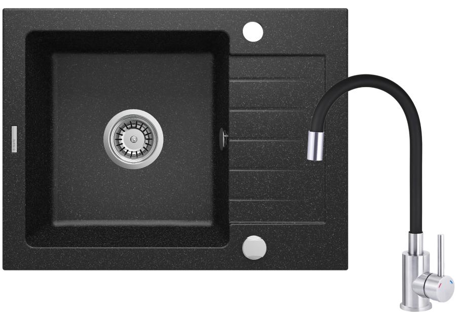 Zdjęcie: Zlewozmywak granitowy ZQZ_211A, bateria z wylewką elastyczną BOC_B720, osprzęt DEANTE