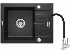 Zlewozmywak granitowy ZQZ_211A, bateria z wylewką elastyczną BOC_B720, osprzęt DEANTE