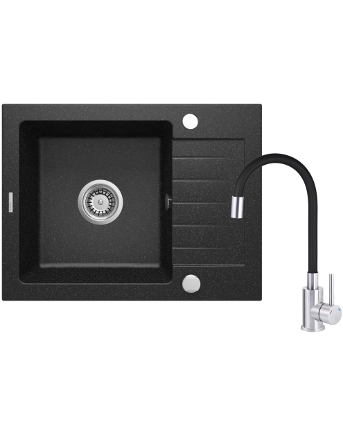 Zdjęcie: Zlewozmywak granitowy ZQZ_211A, bateria z wylewką elastyczną BOC_B720, osprzęt DEANTE