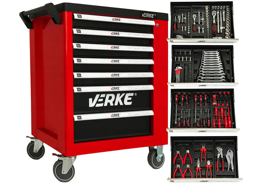 Zdjęcie: Szafka narzędziowa 7+1 szuflad wyposażenie czerwona VERKE