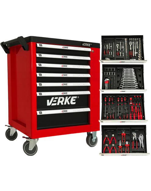 Zdjęcie: Szafka narzędziowa 7+1 szuflad wyposażenie czerwona VERKE