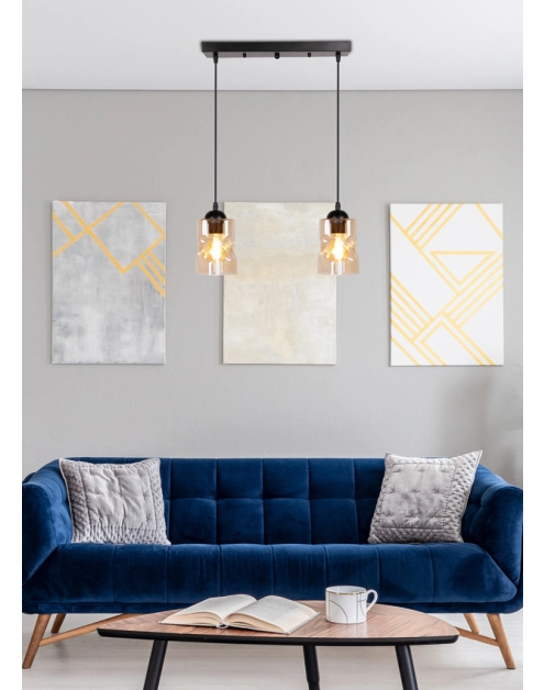 Zdjęcie: Lampa wisząca Felis czarny 2x60 W E27 klosz bursztynowy CANDELLUX