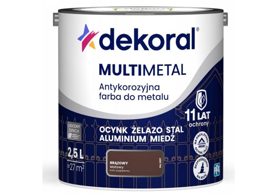 Zdjęcie: Farba do metalu Multimetal Antykorozyjna Brązowy 2,5 L DEKORAL