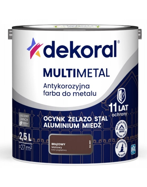 Zdjęcie: Farba do metalu Multimetal Antykorozyjna Brązowy 2,5 L DEKORAL