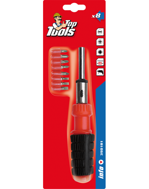 Zdjęcie: Końcówki wkrętakowe z uchwytem, zestaw 9 sztuk TOP TOOLS