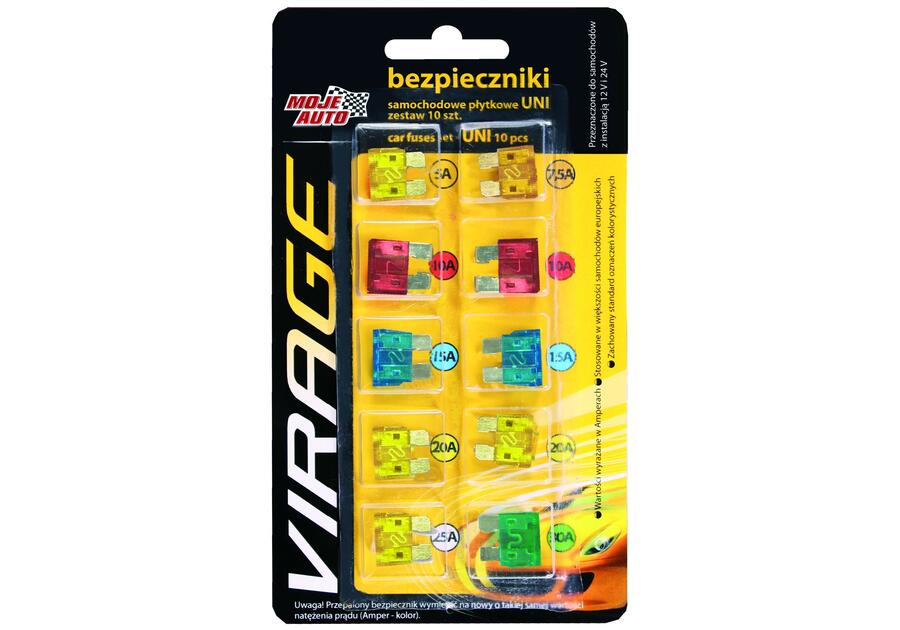 Zdjęcie: Zestaw bezpieczników samochodowych płaskich Uni 10 szt. Virage MOJE AUTO