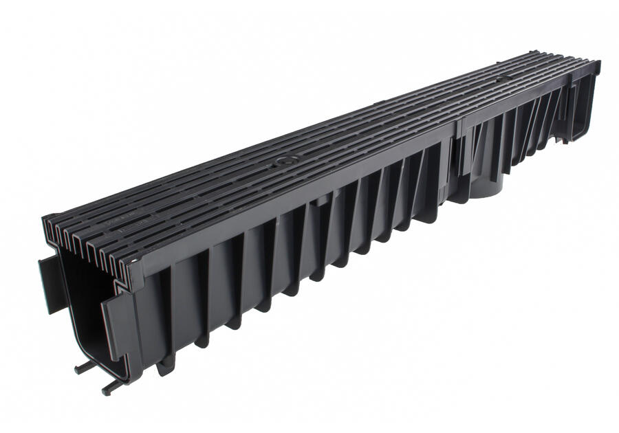 Zdjęcie: Odwodnienie liniowe kanał z kratką PP line czarny A15, 1000x131x150 mm ZMM MAXPOL
