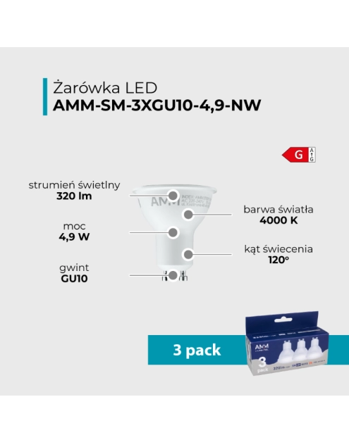 Zdjęcie: Żarówki X3 LED 4,9 W - 3 szt. DPM SOLID