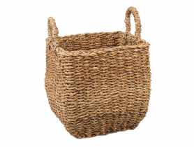 Koszyk kwadratowy z trawy morskiej z uchwytami 28x28x26/35 cm TIN TOURS