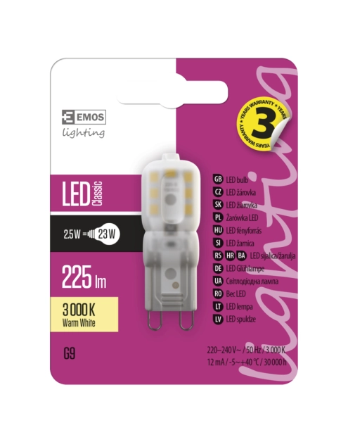 Zdjęcie: Żarówka LED Classic JC, G9, 2,5 W (21 W), 200 lm, ciepła biel EMOS