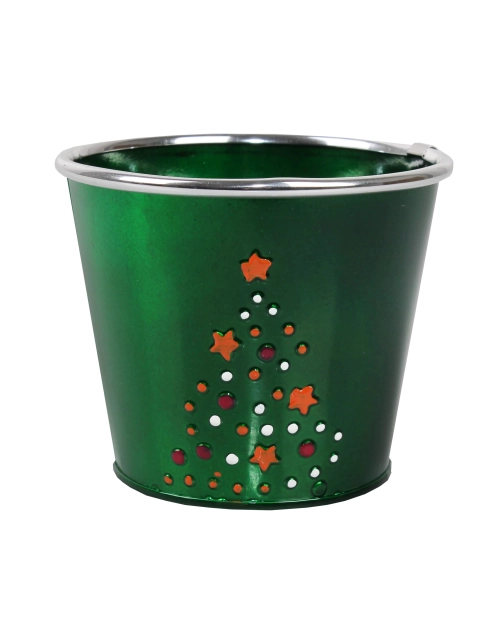 Zdjęcie: Osłonka świąteczna z choinką 12,5x12,5x10 cm metalowa zielona TIN TOURS