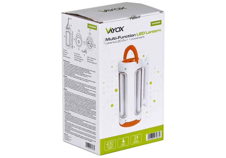 Zdjęcie: Latarka akumulatorowa 2w1 ze światłem bocznym + powerbank VA0085 VAYOX