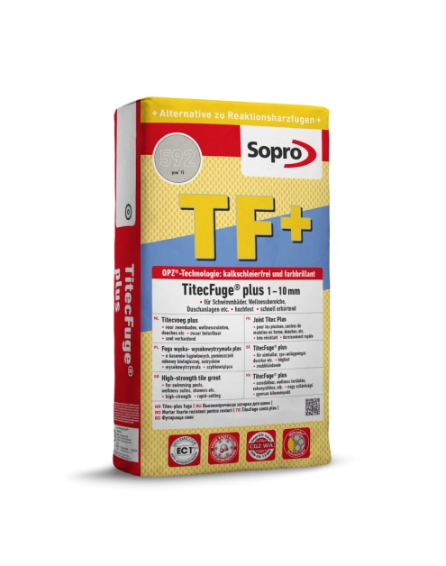 Zdjęcie: Fuga wąska, wysokowytrzymała TF+ betonowy szary 15 kg SOPRO