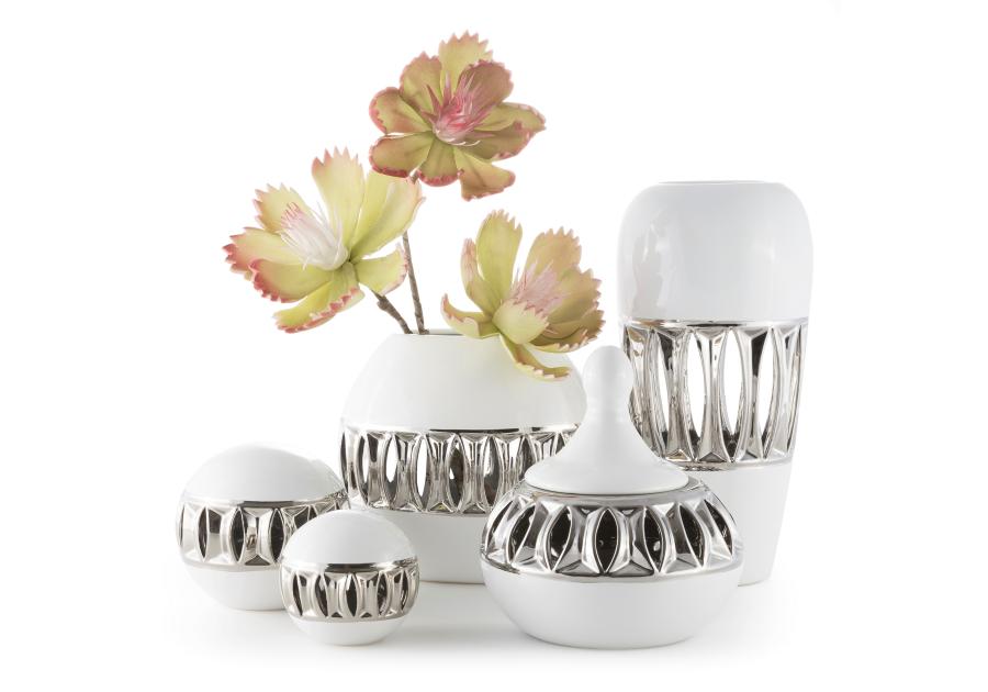 Zdjęcie: Wazon Lirio 15x15x31 cm biało-srebrny EUROFIRANY