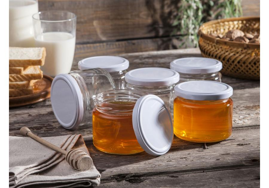 Zdjęcie: Komplet 6 słoików 330 ml + zakrętka biała fi 82 6-zaczepowa SEZON