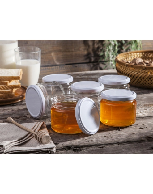 Zdjęcie: Komplet 6 słoików 330 ml + zakrętka biała fi 82 6-zaczepowa SEZON