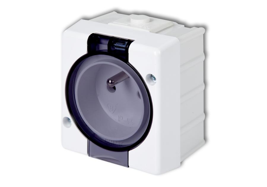 Zdjęcie: Gniazdo hermetyczne pojedyncze 2P+Z IP44 klapka dymna GHS-1d ECOLINE