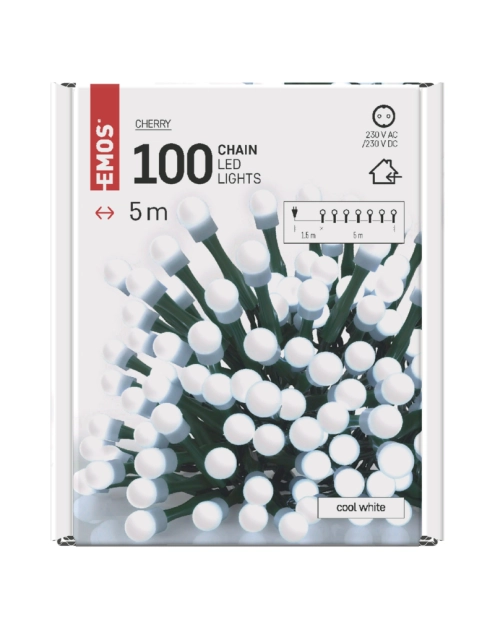 Zdjęcie: Lampki choinkowe 100 LED kulki 5 m IP20 CW EMOS