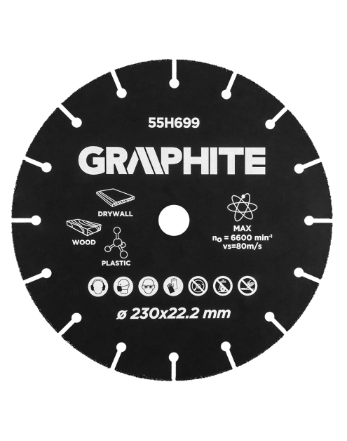 Zdjęcie: Tarcza tnąca do drewna i tworzyw sztucznych 230x22,2 mm GRAPHITE
