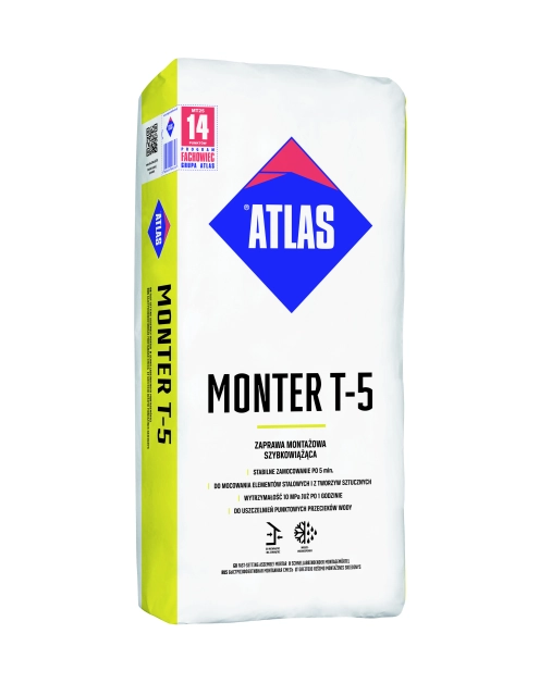 Zdjęcie: Zaprawa montażowa szybkowiążąca Monter T-5 - 25 kg ATLAS