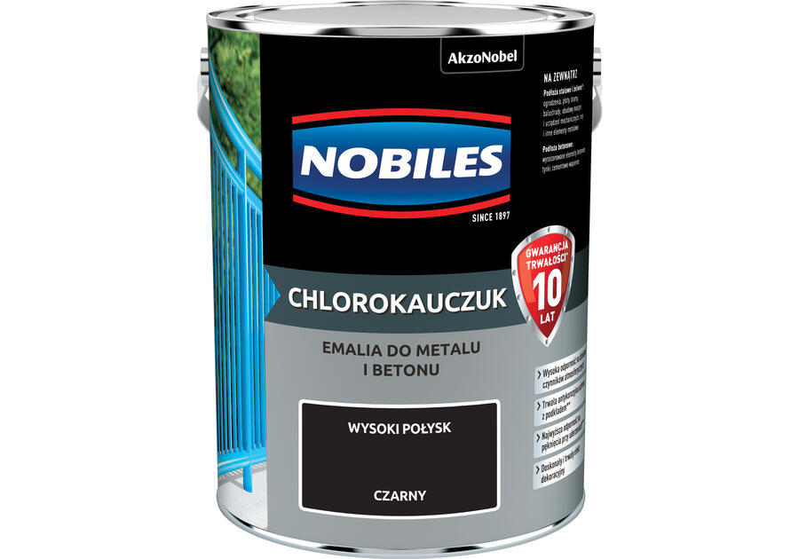 Zdjęcie: Farba emalia chlorokauczukowa 5 L czarny NOBILES