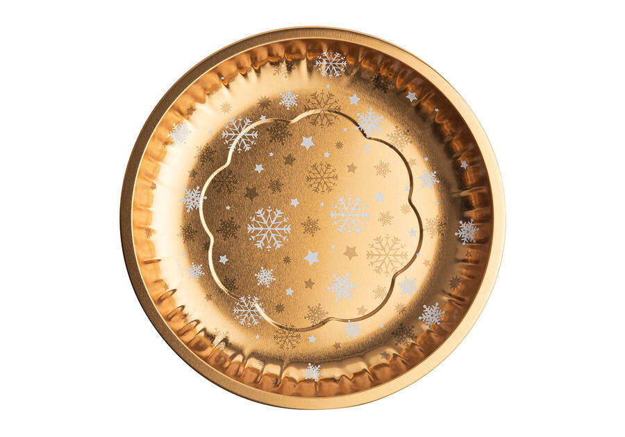Zdjęcie: Taca okragła średnica 26 cm dekorowana złote śnieżynki ALTOMDESIGN