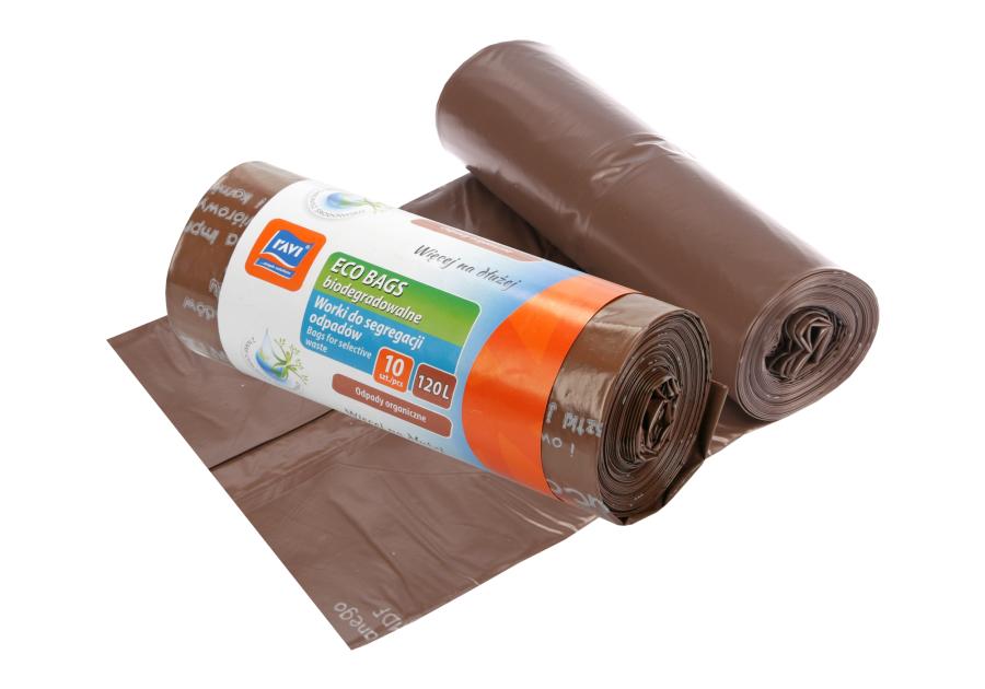 Zdjęcie: Worki Eco Bags 120 L - 10 szt. brązowe biodegradowalne RAVI