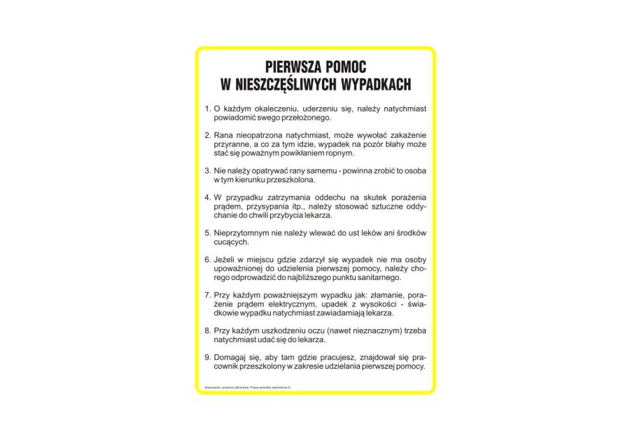 Zdjęcie: Oznaczenie "Instrukcja Pierwsza pomoc w nieszczęśliwych wypadkach" 24,5x35 cm METRO