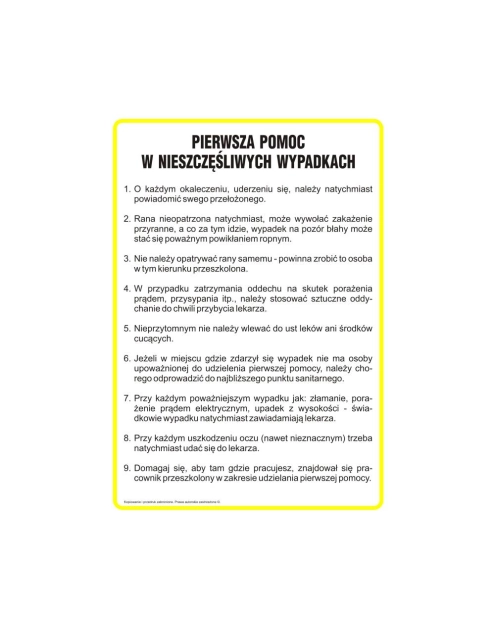 Zdjęcie: Oznaczenie "Instrukcja Pierwsza pomoc w nieszczęśliwych wypadkach" 24,5x35 cm METRO