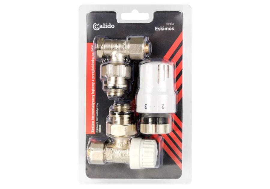 Zdjęcie: Zestaw grzejnikowy termostatyczny kątowy z przejściówką na pex 16 CALIDO