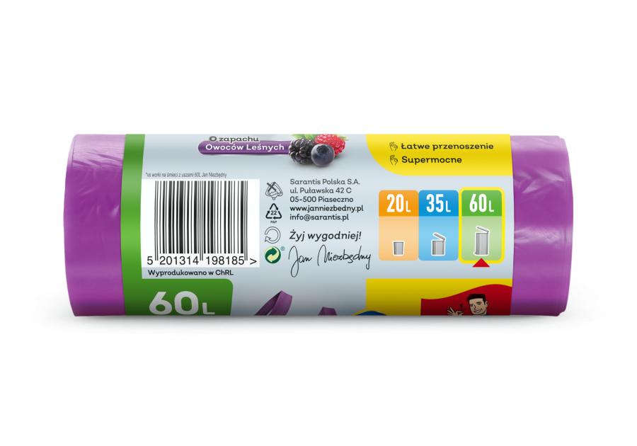 Zdjęcie: Worki HD T-shirt o zapachu owoców leśnych 60 L 15 sztuk JAN NIEZBĘDNY