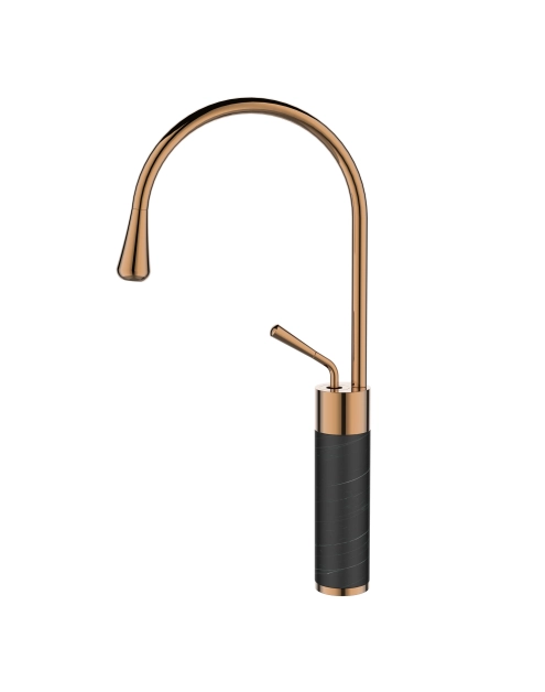 Zdjęcie: Wysoka bateria umywalkowa Gabro czarny/miedź INVENA