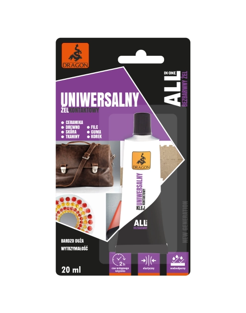 Zdjęcie: Klej uniwersalny - kontaktowy bezbarwny 20 ml żel blister DRAGON